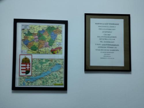 two framed prints of a map on a wall at Aliz és Martin vendégház in Balatonmáriafürdő