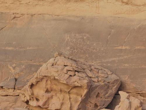 a painting of a rock in the desert at Sultan Luxury Camp in Wadi Rum