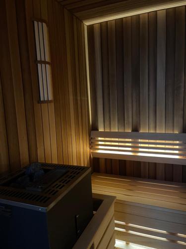a sauna with a window and a television in it at Apartman A&N Zlatibor in Zlatibor