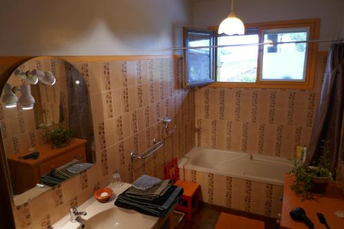 une salle de bain avec une baignoire et un lavabo et une baignoire dans l'établissement Chez Irène, à Félines-Minervois