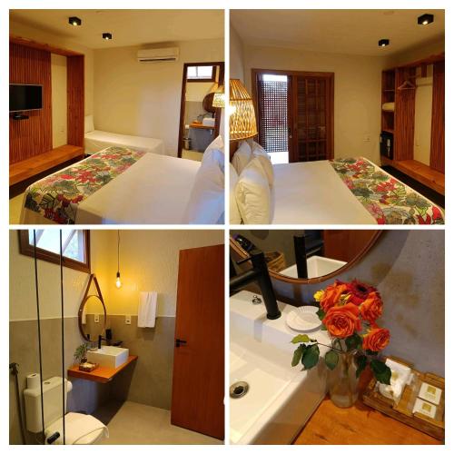 a collage of four pictures of a hotel room at Pousada da Pedra Rifaina in Rifaina