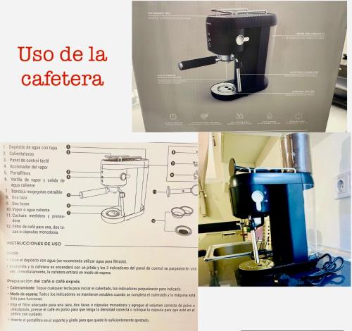 un collage de trois photos d'une cafetière dans l'établissement MADRID CENTRO, à Madrid