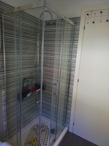 a shower with a glass enclosure in a room at Sul Lungo lago da Tatiana B&B in Dagnente