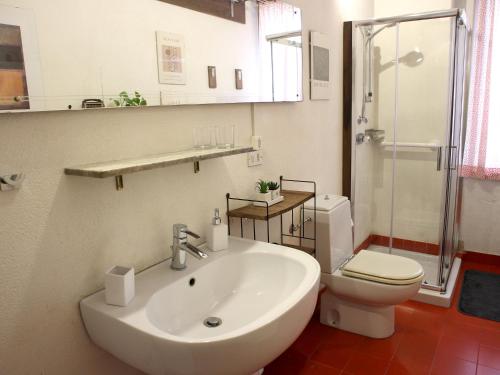 a bathroom with a sink and a toilet and a shower at Casa Fantuzzi in Belluno