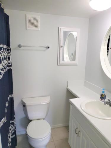a white bathroom with a toilet and a sink at A1A Brownwaves in Saint Augustine