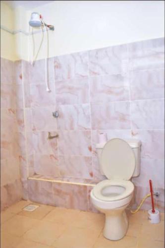 a bathroom with a toilet and a shower at Blissfulgetaway in Thika