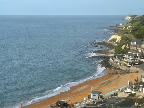 an aerial view of a beach next to the ocean at Sandy Toes - awesome beach view and access in Ventnor