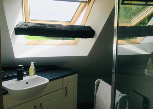 a bathroom with a sink and a window at Une maison à la campagne in Saint-Mars-sur-la-Futaie