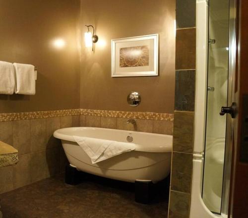 a bathroom with a bath tub and a shower at Gracie's Place in Canmore
