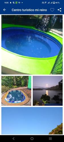 a collage of four pictures of a swimming pool at Hotel y Hostal Mi Reino Represa Prado Tolima in Prado