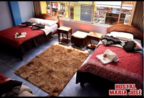 巴尼奧斯的住宿－Hostal Maria José，酒店客房设有两张床和窗户。
