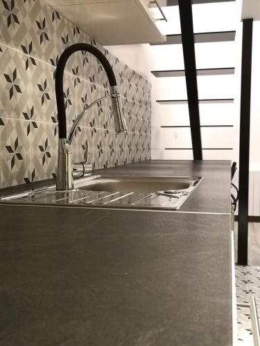 - un évier de cuisine avec un robinet sur un comptoir dans l'établissement Les Lofts De Livry: Appartement 2, à Livry-Gargan