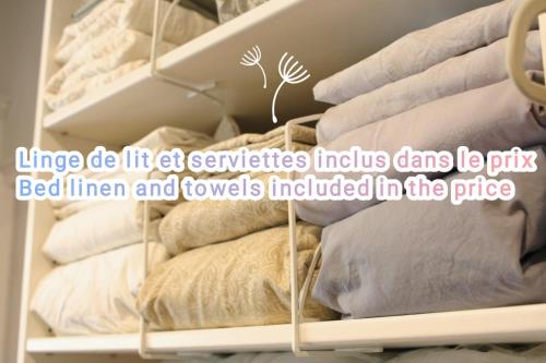 un montón de toallas en un estante en un armario en Your apartment near the ski lift, en Aime La Plagne