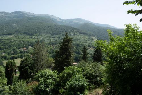 uma vista para um vale com árvores e montanhas em Casadelborgo em Bassiano