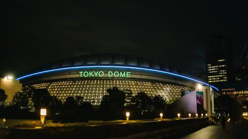 a tokyo dome lit up at night at Toyoko Inn Tokyo Asakusa Kuramae No.2 in Tokyo