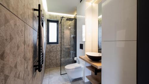 a bathroom with a toilet and a sink at Apartamenty Sun & Snow Enklawa pod Bieniatką in Szczyrk