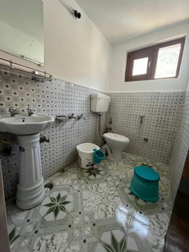 a bathroom with a sink and a toilet at Pine Brooke Pahalgam in Pahalgām