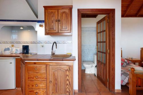 cocina con lavabo y aseo en una habitación en Casa La Podona- A, en Jedey