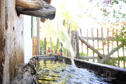 ein Wasserlauf aus einem Brunnen in der Unterkunft Ferienhaus in Riederau mit Großem Garten in Dießen am Ammersee