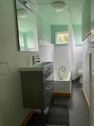 une salle de bain avec un lavabo et des toilettes dans l'établissement 31 Chemin de la Croix aux Outils, à Paimpol