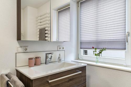 a bathroom with a sink and a window at Ferienwohnung Schätzle in Schuttertal