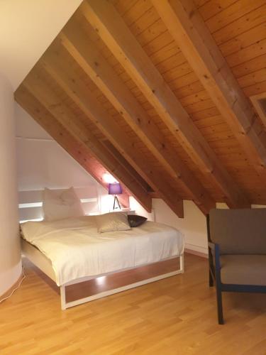 una camera da letto con letto in mansarda di ROOFTOP with stunning views a Zurigo