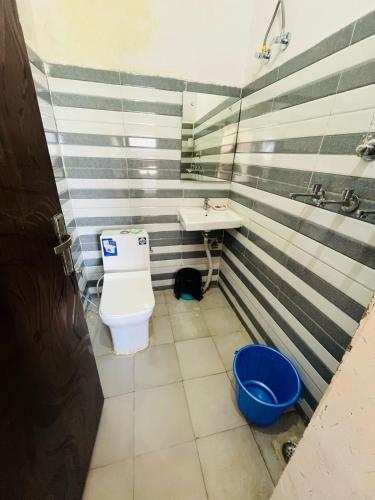 a bathroom with a toilet and a sink at Shimmer Farms in Faridabad