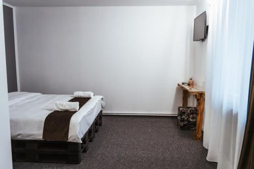 a bedroom with a bed and a tv in it at Casa Rosu in Cluj-Napoca