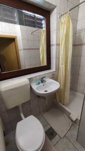 a bathroom with a toilet and a sink and a shower at Mirna noć in Zagreb