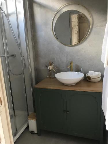 une salle de bain avec un lavabo et une douche dans l'établissement Le Chateau, à Évian-les-Bains