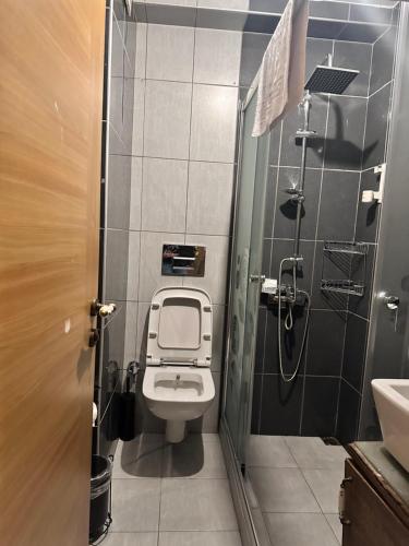 a small bathroom with a toilet and a sink at Borancik hotel in Istanbul