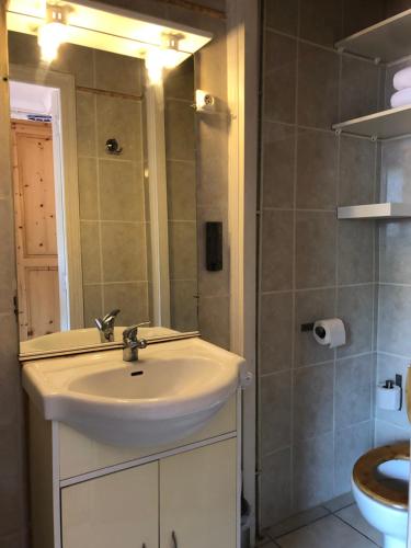 a bathroom with a sink and a shower at Résidence Natura in Ax-les-Thermes