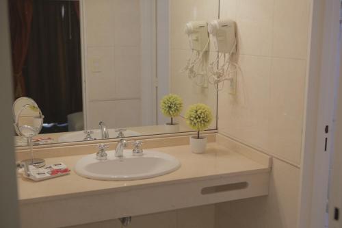 a bathroom with a sink and a mirror at Pampa Plaza Hotel in Buenos Aires
