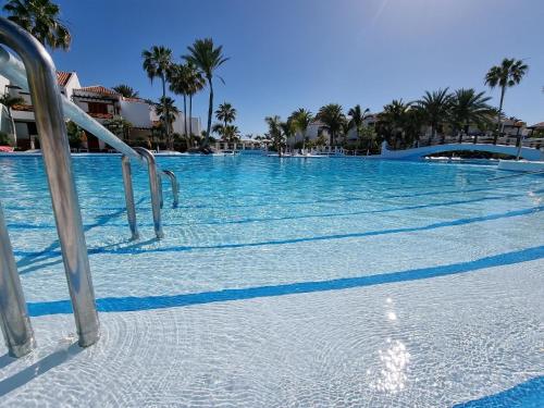 uma grande piscina com água azul e palmeiras em Schöne Wohnung in Playa De La Américas mit Gepflegtem Garten em Playa de las Americas