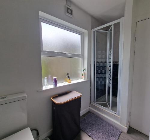 a bathroom with a sink and a window and a toilet at The Speak Easy Cottage Multyfarnham 0876682090 in Multyfarnham