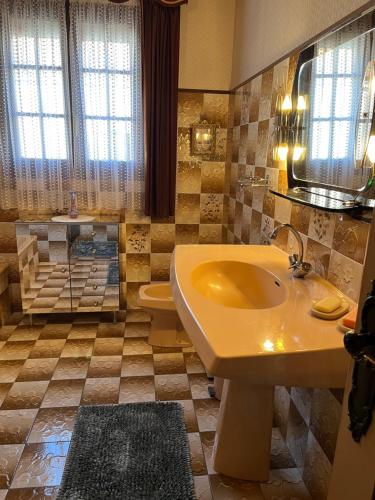 a bathroom with a sink and a toilet at Spacieuse maison de village in Luché-Pringé