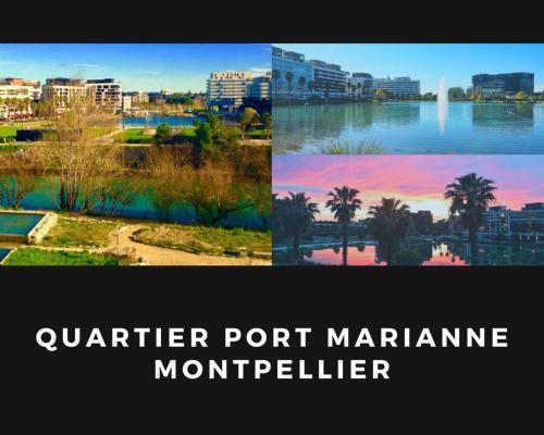 a collage of photos of a city and a lake at Grand T2 Montpellier Climatisation Terrasse Proche centre Ville et Plages in Montpellier