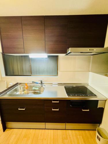 a kitchen with a sink and a stove at 京墅-蓮 Kyosho Lotus in Kyoto