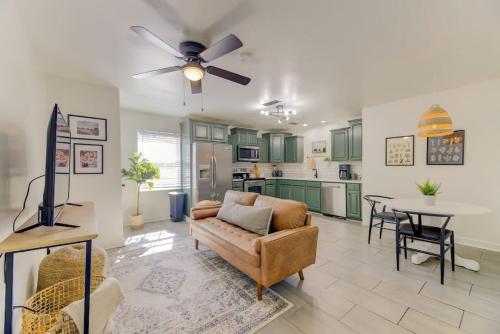 a living room with a couch and a table at Stylish 1 BR Apt Mins to ZOO USC Ft Jackson in Columbia