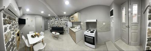 a small kitchen with a stove and a sink at Meraki house of kalymnos Apartments in Kalymnos