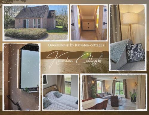 a collage of pictures of a house at Gezellig 6pers Familiehuis grote tuin met BBQ aan meer Gelderland in Ewijk