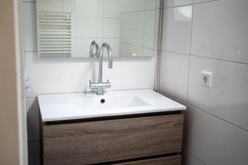 a bathroom with a sink and a mirror at Holidayhome BB 17 a. in Aagtekerke
