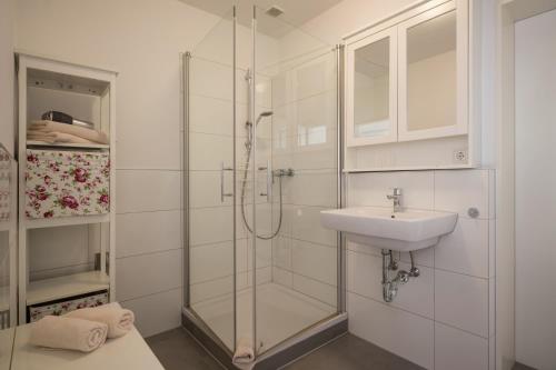 オーバーアウドルフにあるBergschlössl - Maissonettwohnung 19のバスルーム(シャワー、シンク付)