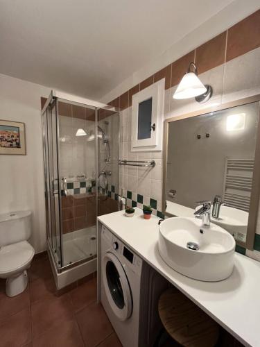 une salle de bain avec un lavabo et une machine à laver dans l'établissement Village Pont Royal en Provence - maeva Home - Maison climatisée 4 pièces 6 personnes - Sélection MAE-7054, à Mallemort