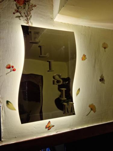 a mirror on a wall with leaves on it at Elìsim House in Caiazzo