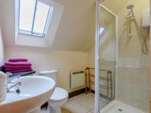 a bathroom with a shower and a toilet and a sink at 2 Bed in Ironbridge 86590 in Leighton