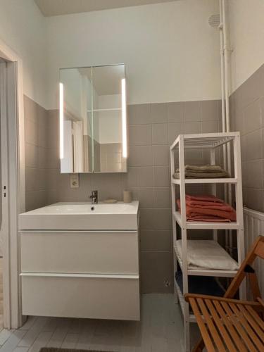 een badkamer met een wastafel en een spiegel bij Studio Winston Churchill in Brussel