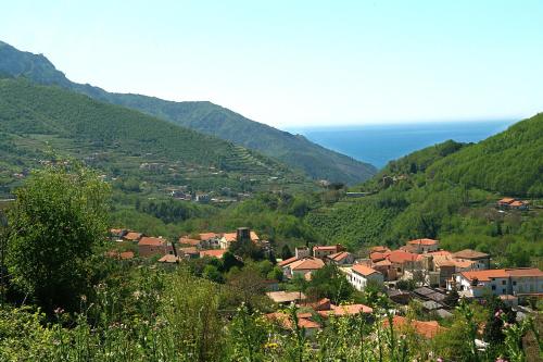 a small town in a valley with mountains and the ocean at Farfalle E Gabbiani in Tramonti
