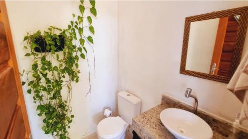 baño con aseo y plantas en la pared en Casa com 4 quartos, piscina e área gourmet, en Porto Seguro