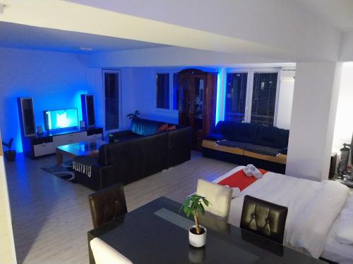 een woonkamer met een bed en een bank bij Apartment Klara Ohrid in Ohrid
